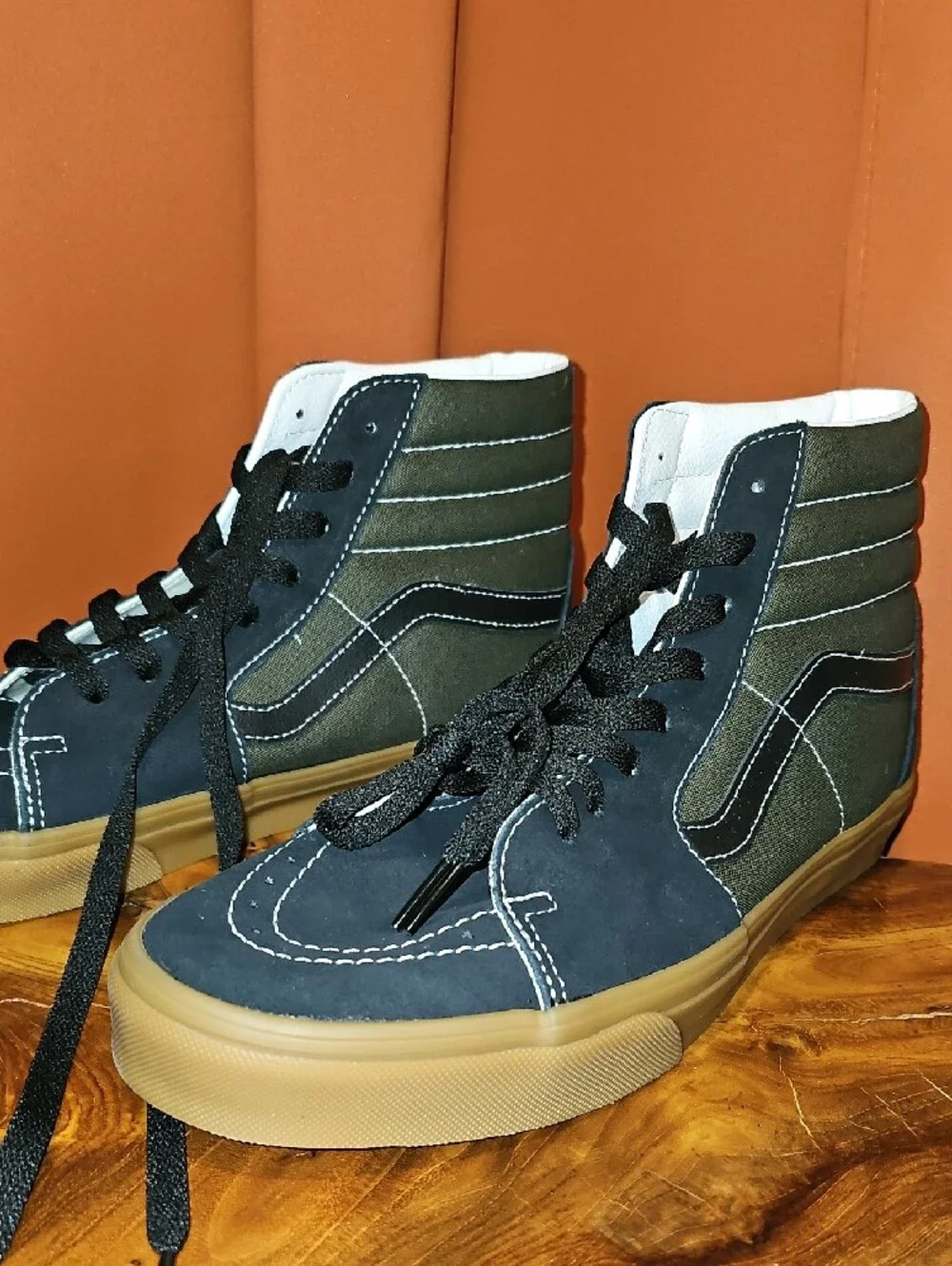 Vans High-Top Sneakers in Navy, Olive & Gum